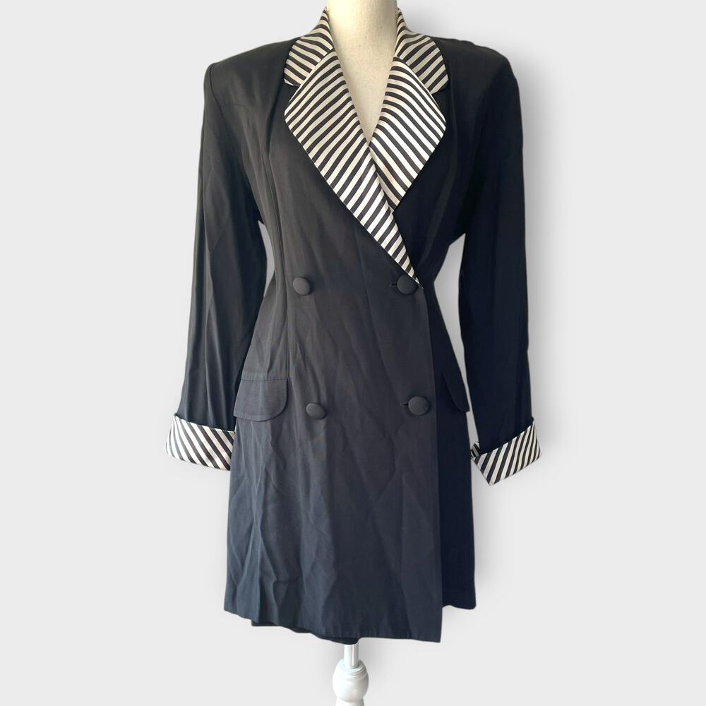 VTG Cache Blazer Romper Tuxedo Style Striped Size 10 Notched Collar 1990s